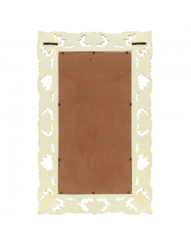 Specchio Intagliato a Mano Bianco 80x50 cm in Massello di Mango