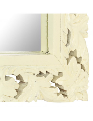 Specchio Intagliato a Mano Bianco 80x50 cm in Massello di Mango