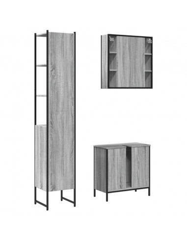 Set Mobili da Bagno 3 pz Grigio Sonoma in Legno Multistrato