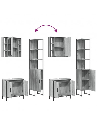 Set Mobili da Bagno 3 pz Grigio Sonoma in Legno Multistrato