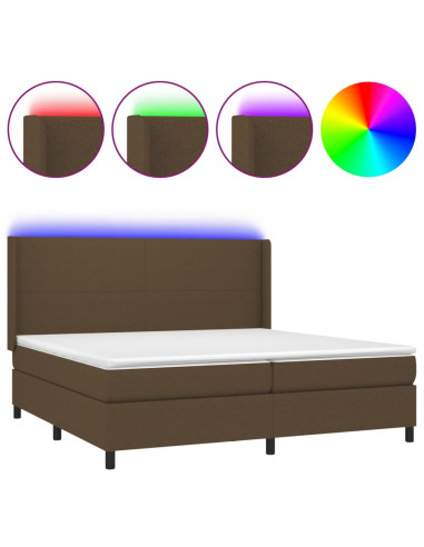 Letto a Molle Materasso e LED MarroneScuro 200x200cm in Tessuto