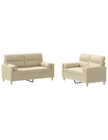 Set Divani 2 pz con Cuscini Crema in Tessuto