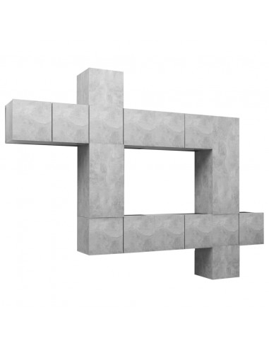 Set di Mobili Porta TV 10pz Grigio Cemento in Legno Multistrato