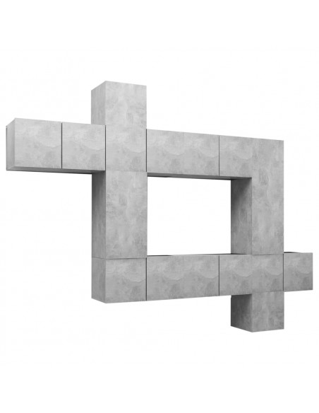 Set di Mobili Porta TV 10pz Grigio Cemento in Legno Multistrato