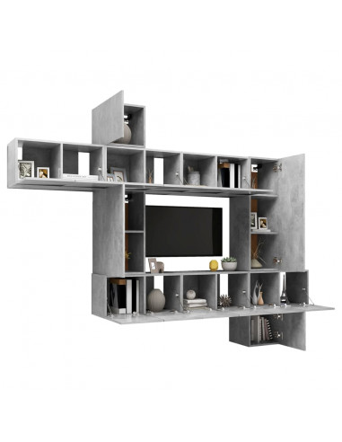 Set di Mobili Porta TV 10pz Grigio Cemento in Legno Multistrato