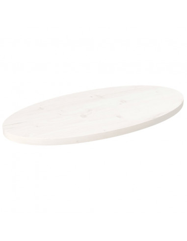Piano Tavolo Bianco 70x35x2,5cm in Legno Massello di Pino Ovale
