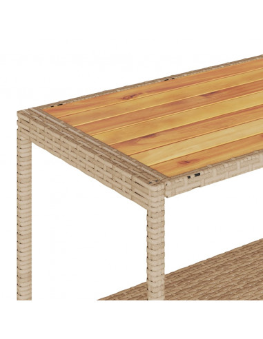 Carrello da Bar 3 Livelli Beige in Polyrattan e Massello Acacia