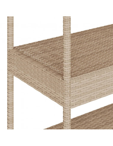 Carrello da Bar 3 Livelli Beige in Polyrattan e Massello Acacia