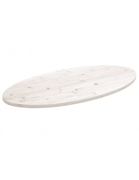 Piano Tavolo Bianco 90x45x2,5cm in Legno Massello di Pino Ovale