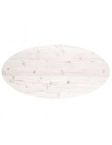 Piano Tavolo Bianco 90x45x2,5cm in Legno Massello di Pino Ovale