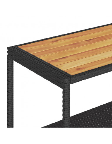 Carrello da Bar 3 Livelli Nero in Polyrattan e Legno Acacia