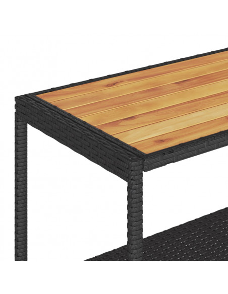 Carrello da Bar 3 Livelli Nero in Polyrattan e Legno Acacia