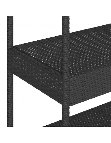 Carrello da Bar 3 Livelli Nero in Polyrattan e Legno Acacia
