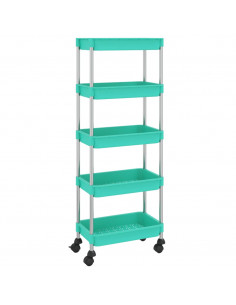 Carrello da Cucina 5 Ripiani Turchese 42x29x128 cm Ferro e ABS 2