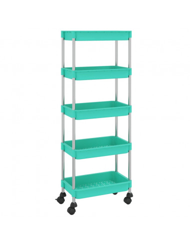 Carrello da Cucina 5 Ripiani Turchese 42x29x128 cm Ferro e ABS