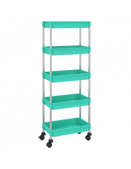 Carrello da Cucina 5 Ripiani Turchese 42x29x128 cm Ferro e ABS