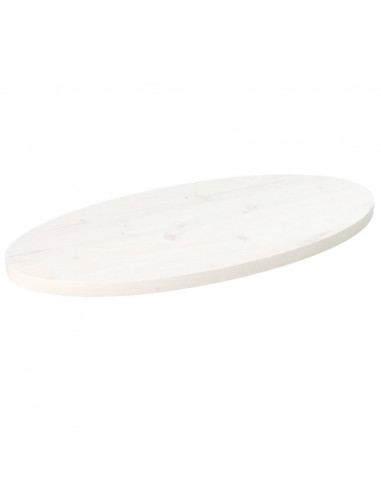 Piano Tavolo Bianco 80x40x2,5cm in Legno Massello di Pino Ovale