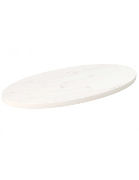 Piano Tavolo Bianco 80x40x2,5cm in Legno Massello di Pino Ovale