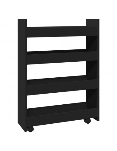Carrello Portaoggetti Stretto a 4 Livelli Nero in Truciolato