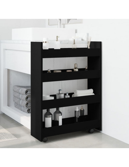 Carrello Portaoggetti Stretto a 4 Livelli Nero in Truciolato