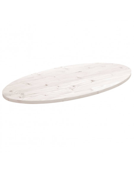 Piano Tavolo Bianco 100x50x2,5 cm Legno Massello di Pino Ovale