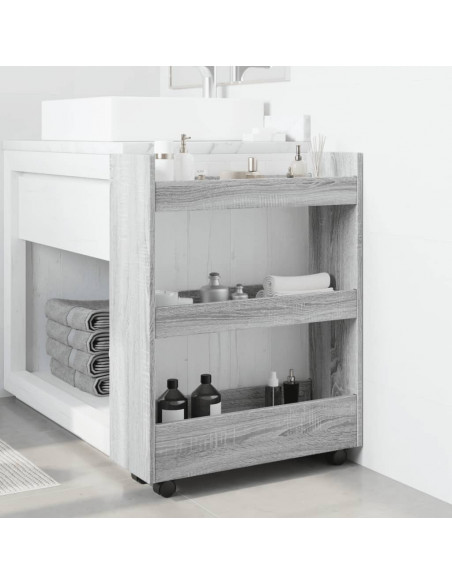 Carrello Stretto a 3 Livelli Grigio Sonoma in Truciolato