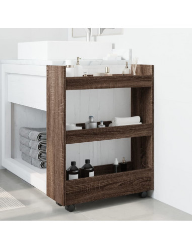 Carrello Stretto a 3 Livelli Rovere Marrone in Truciolato