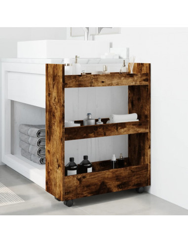 Carrello Stretto a 3 Livelli Rovere Sonoma in Truciolato