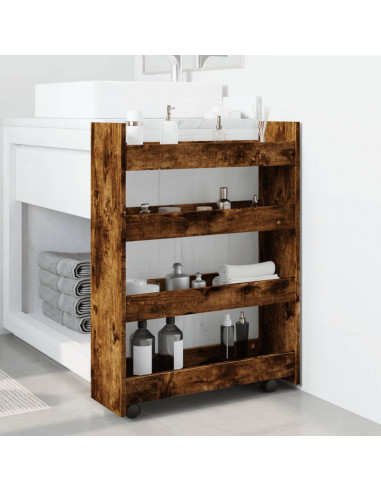 Carrello Stretto a 4 Livelli Rovere Fumo in Truciolato