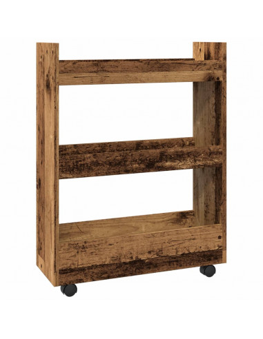 Carrello Stretto a 3 Livelli Legno Antico in Truciolato