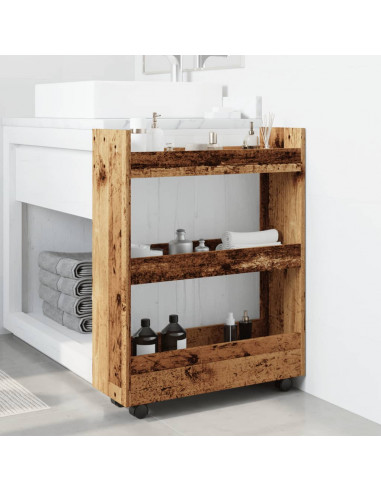 Carrello Stretto a 3 Livelli Legno Antico in Truciolato