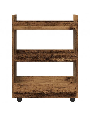 Carrello Stretto a 3 Livelli Legno Antico in Truciolato
