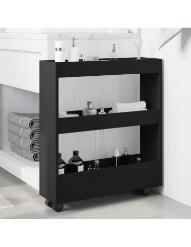 Carrello Portaoggetti Stretto a 3 Livelli Nero in Truciolato