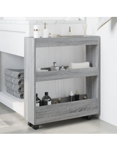 Carrello Stretto a 3 Livelli Grigio Sonoma in Truciolato