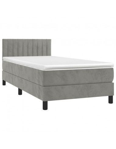 Letto a Molle Materasso e LED Grigio Chiaro 80x200 cm Velluto
