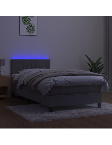 Letto a Molle Materasso e LED Grigio Chiaro 80x200 cm Velluto
