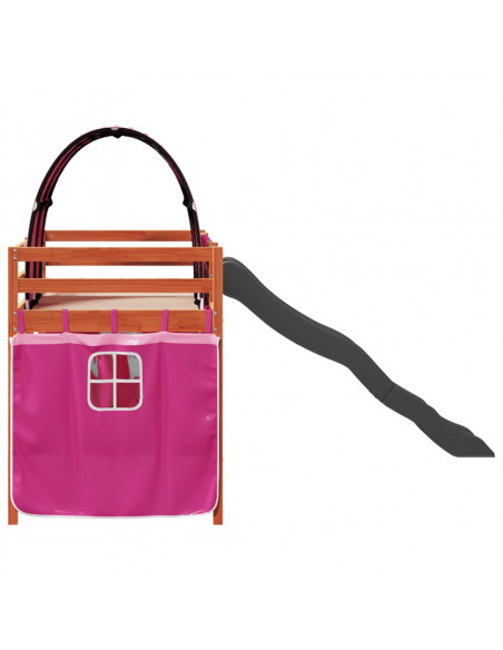 Letto a Soppalco con Tunnel Bambini Rosa 90x190cm Massello Pino