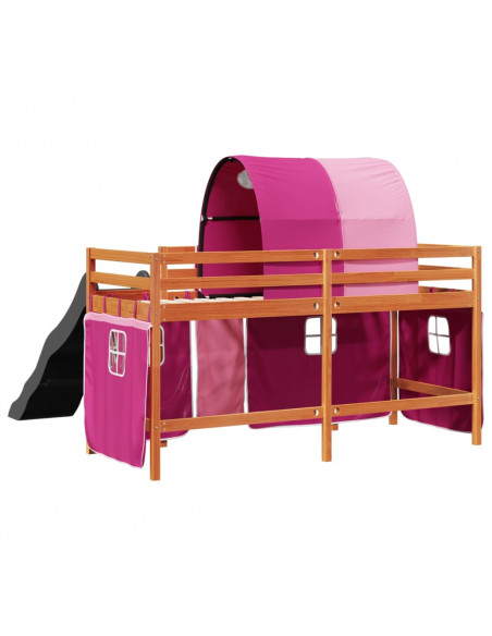Letto a Soppalco con Tunnel Bambini Rosa 90x190cm Massello Pino
