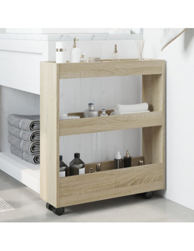 Carrello Stretto a 3 Livelli Rovere Sonoma in Truciolato