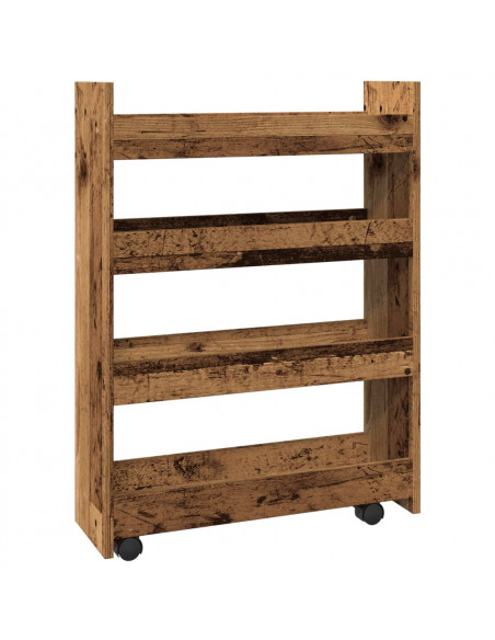 Carrello Stretto a 4 Livelli Legno Antico in Truciolato