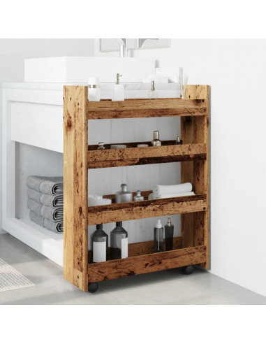 Carrello Stretto a 4 Livelli Legno Antico in Truciolato