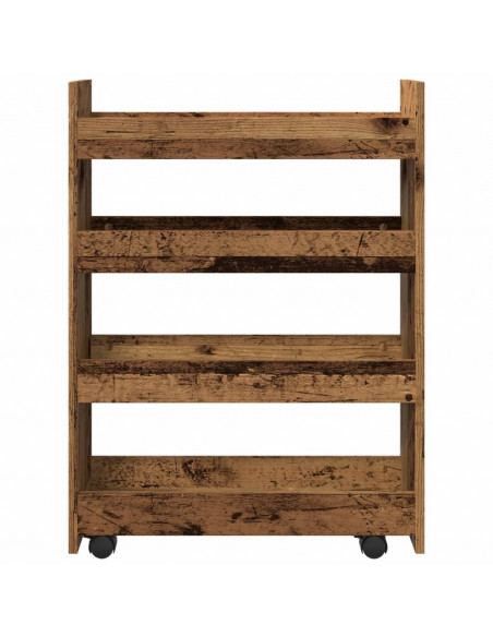 Carrello Stretto a 4 Livelli Legno Antico in Truciolato
