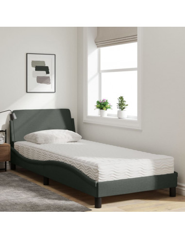 Letto con Materasso Grigio Scuro 90x200 cm in Tessuto