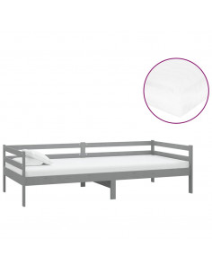 Divano Letto con Materasso 90x200 cm Grigio in Legno di Pino 2