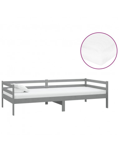 Divano Letto con Materasso 90x200 cm Grigio in Legno di Pino
