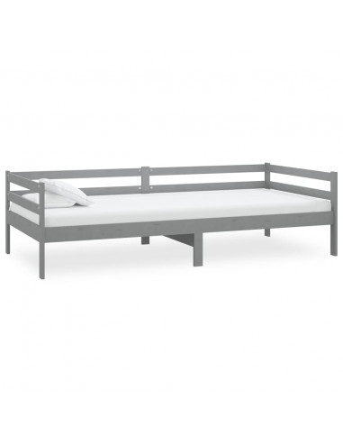 Divano Letto con Materasso 90x200 cm Grigio in Legno di Pino