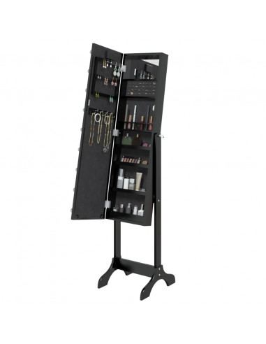 Specchio Autoportante con LED Nero 34x37x146 cm