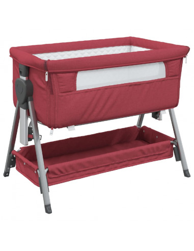 Lettino per Bambini con Materasso Rosso in Tessuto di Lino