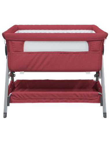 Lettino per Bambini con Materasso Rosso in Tessuto di Lino