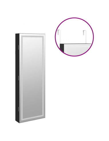 Armadio Portagioie a Specchio con Luci LED a Parete Nero